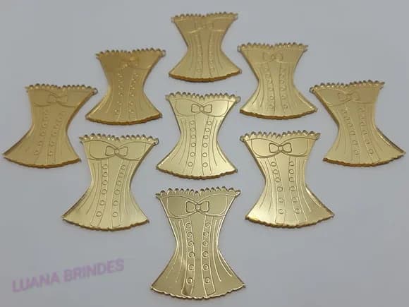 Aplique Espartilho Acrílico Espelhado Dourado - pct c/7 unid