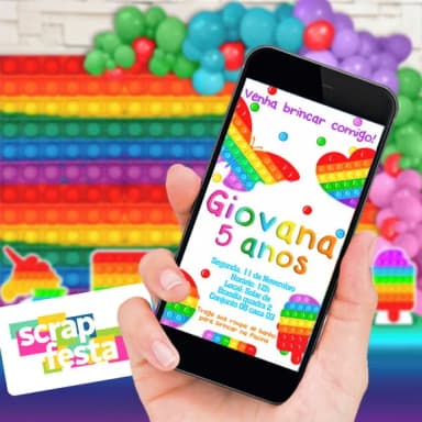 Convite Arte Digital Personalizado Festa Pop It/Popped