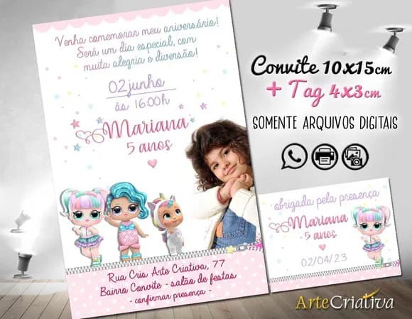 Convite Digital C/tag Boneca Lol Surprise Candy Color
