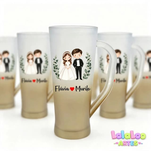 Caneca Chopp Slim Degradê Dourada Personalizada Casamento Noivinhos | Arte Cerimônia
