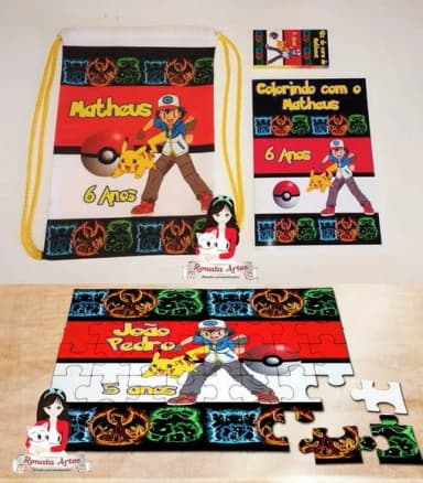 Kit Colorir na Mochila + Quebra Cabeça Pokemon