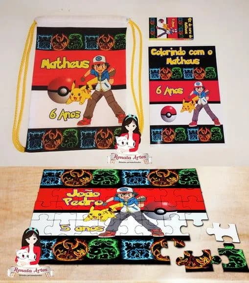 Kit Colorir na Mochila + Quebra Cabeça Pokemon