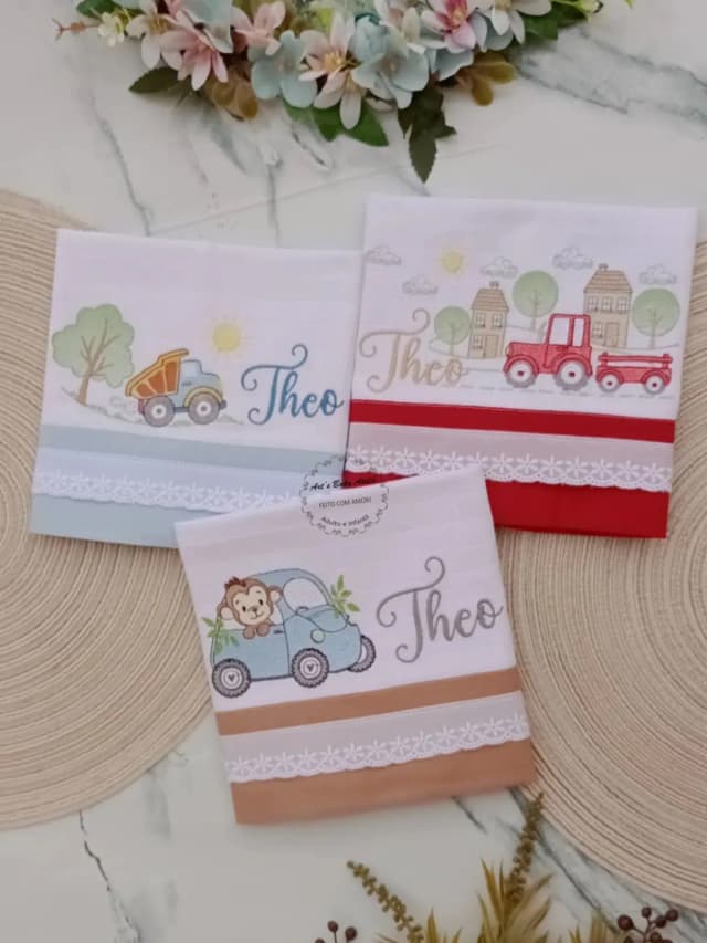 Kit Fraldas Personalizadas com Nome Bordado para Bebê, Enxoval Completo com Fraldas de Boca