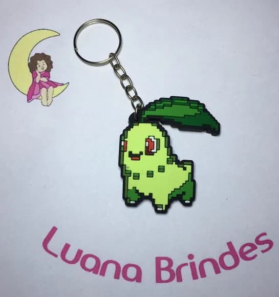 Chaveiro Chikorita Pokémon (pixel) Emborrachado Pct C/2 Und