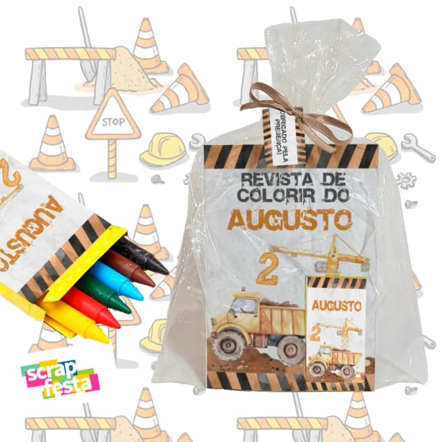 Revista Colorir+embalagem+giz de Cera Festa Construção