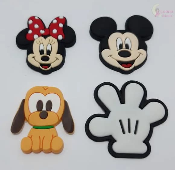 Apliques Personagens Mickey Mouse de Borracha - Pct C/8 Unid