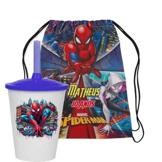 Kit Mochila e Copo Twister personalizado do Homem Aranha
