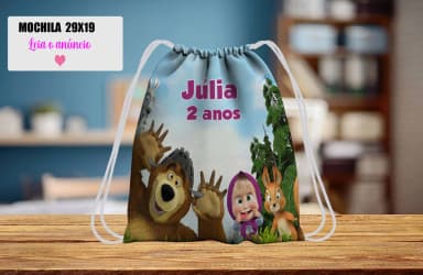 Mochilinha personalizada para lembrancinhasda Marsha e o Urso