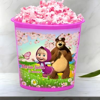 Balde de Pipoca Personalizada para lembrancinhas da Marsha e o Urso
