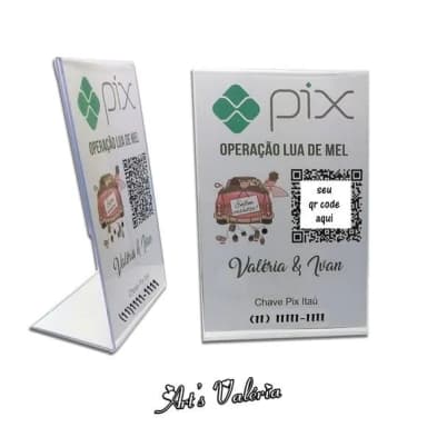 Banner de Mesa de Acrílico Pix Qr Code Operação Lua de Mel
