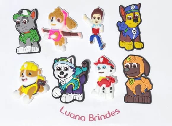 Aplique Patrulha Canina 5cm Pacote com 8 Unidades Variados