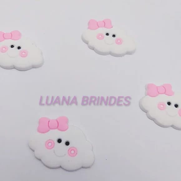 Aplique de Nuvem Emborrachado com Laçinho Rosa-pct C/10 Unid