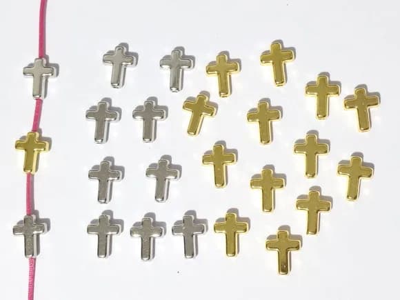 Cruz com Furo Passante Dourado e Prata Abs - 50 Unidades