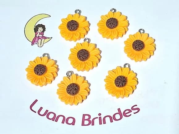 Pingente Girassol 19mm Resina Pacote com 10 Unidades