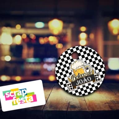 Tag Redonda com Furinho Personalizada Festa Boteco Chá Bar