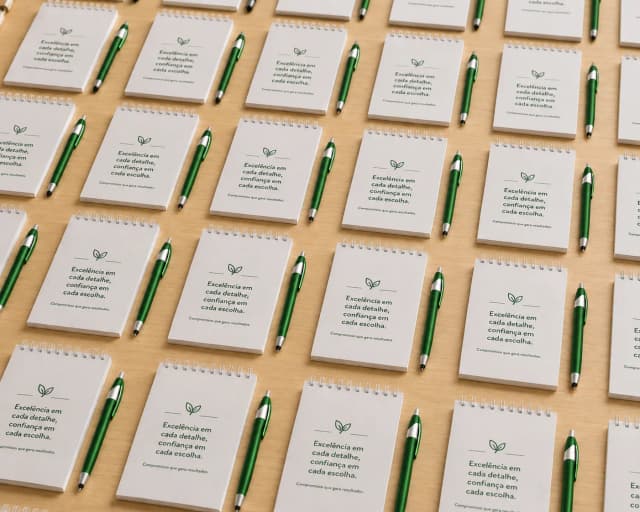 Kit Corporativo Personalizado | Caderneta 14x20 cm + Caneta | Brindes para Empresas, Congressos e Eventos