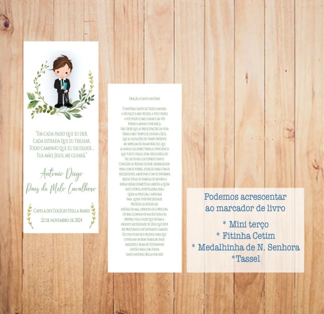 Lembrança Primeira Comunhão - Marcador Livro frente e verso