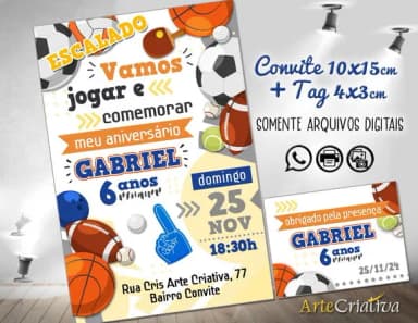 Convite Digital C/tag Bolas de Esportes 1