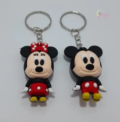 Chaveiro Minnie e Mickey Emborrachado Pct 2 Unidades