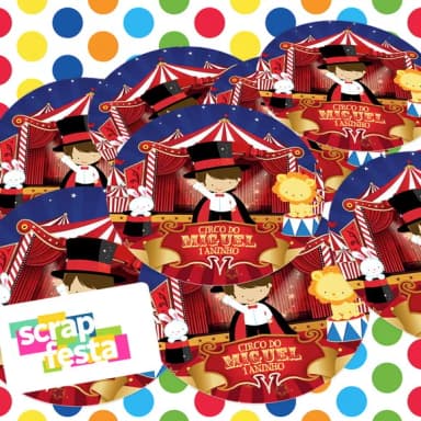 Adesivo 5 cm Redondo Personalizado Festa Circo