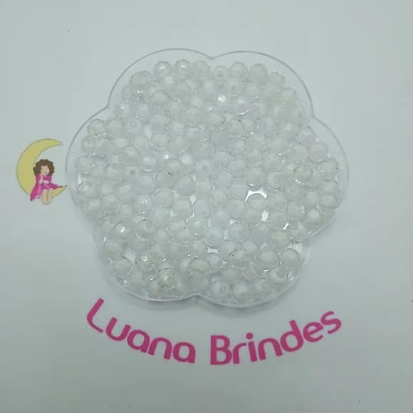 Bolinha Facetada com Miolo Branca 8mm Pct 100 Unidades