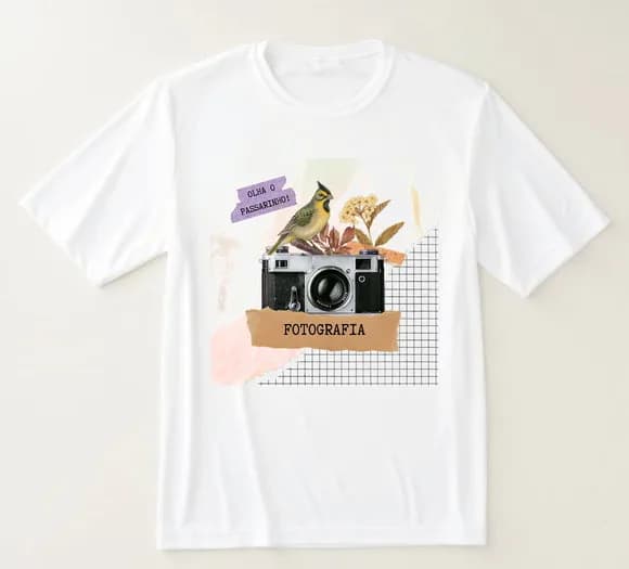 Camiseta Arte Fotografia Modelo Retrô Colagem