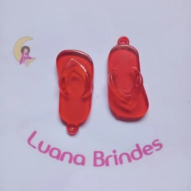 Chinelo Pingente Vermelho de Acrilico 5cm Pct 12 Unidades