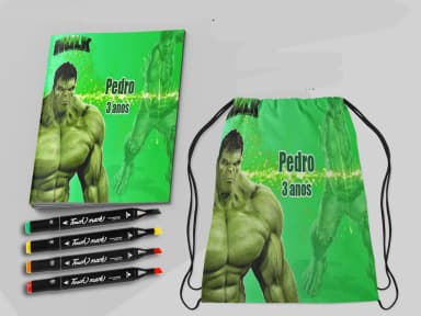 Kit Lembrancinhas  de colorir Mochila e Revista de Colorir personalizado do Hulk