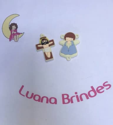 Pingente Anjo e Crucifixo Infantil Creme Pct C/3kits