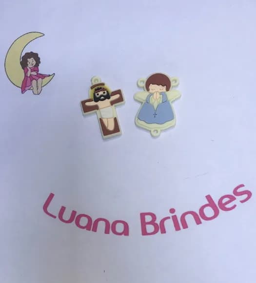 Pingente Anjo e Crucifixo Infantil Creme Pct C/3kits