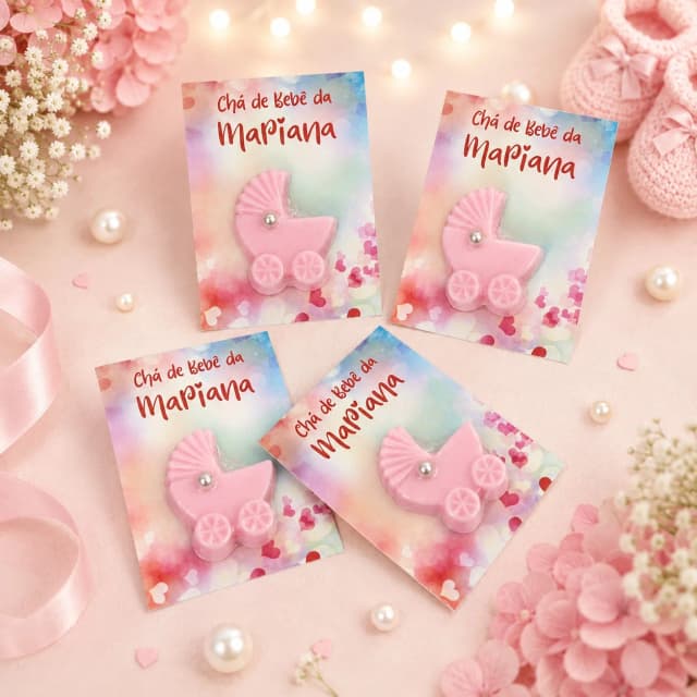 50 unidades Lembrancinhas Mini Sabonete Carrinho de Bebê Rosa Perfumado no Cartão Aniversário, Chá de Bebê, Batizado