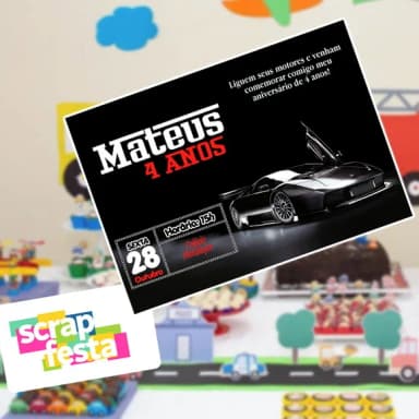 Convite Personalizado Impresso Festa Carros Veículos