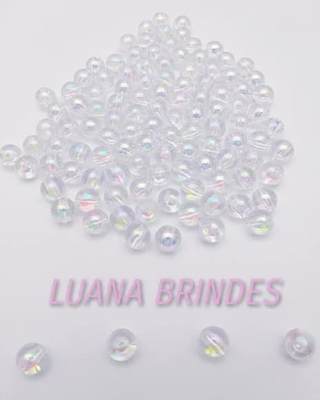 Bolinha Acrílica Transparente Irisada 8mm Pct 100 Unidades