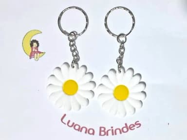 Chaveiro Margarida Emborrachado 4cm Pacote com 6 Unidades