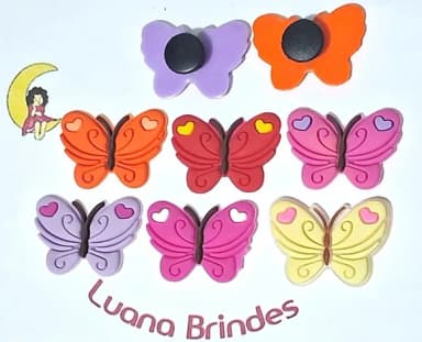 Pins de Crocs Borboleta Emborrachado Pacote com 6 Unidades