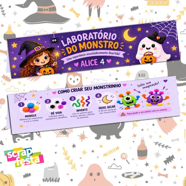 Lapela/solapa Personalizada Festa Halloween Bruxinha