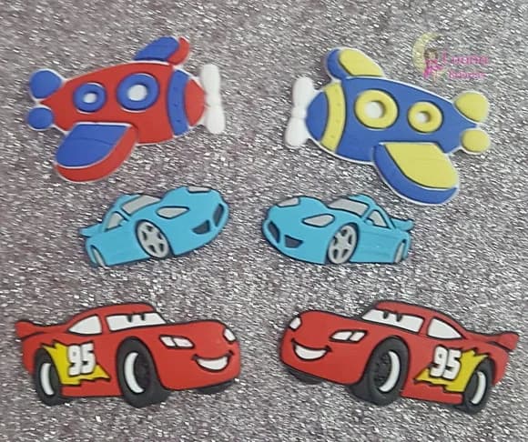 Apliques Carros e Aviões de Borracha - Pct C/6 Unid