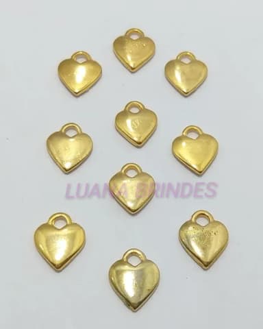 Pingente Coração Achatadinho de Metal Dourado -pct c/15 unid