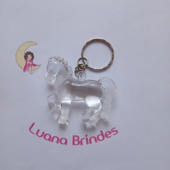 Chaveiro Cavalo de Acrílico Transparente 5cm Pct 2 Unidadade