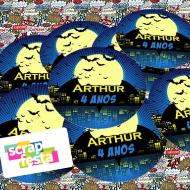 Adesivo 5cm Redondo Personalizado Festa Super Heróis Morcego