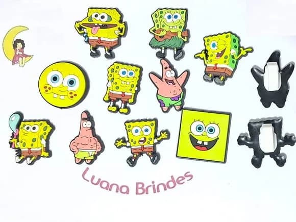 Aplique pra Tênis Bob Esponja 3cm Pacote com 10 Unidades