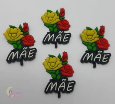 Aplique Rosas Nome Mâe Emborrachado - Pct C/6 Unidades