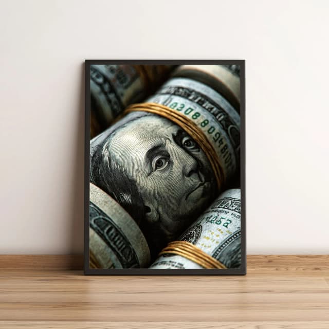 Quadro Decorativo com Cédulas de Dólar Empilhadas 2162