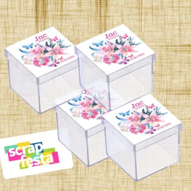 Caixinha de Acrílico Personalizada Festa Aniversário Floral