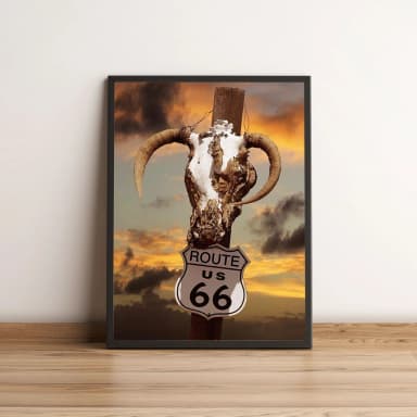 Quadro Route 66 Caveira no Pôr do Sol 2711