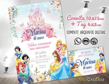 Convite Digital C/tag Princesas 3