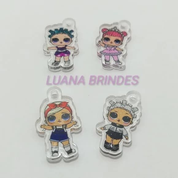 Pingente Lol de Acrílico Impresso 2,5cm Pct com 8 Unidades