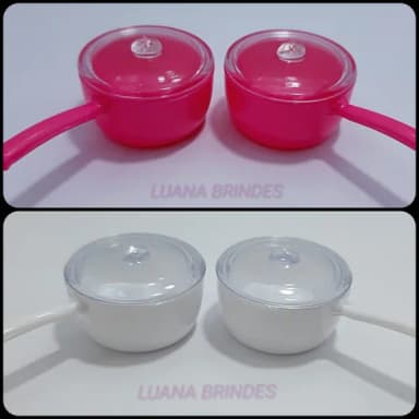 Panelinhas Pink e Branco de acrílico c/tampa - pct c/11 unid