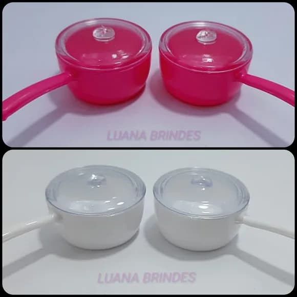 Panelinhas Pink e Branco de acrílico c/tampa - pct c/11 unid