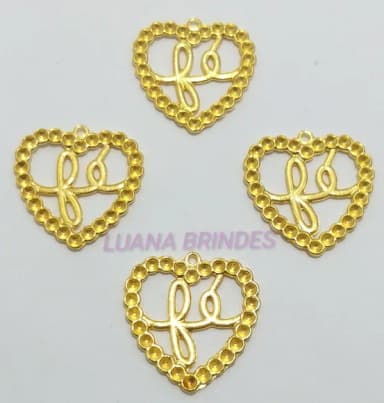 Pingente Coração com Fé em Metal Dourado - pct c/4unid